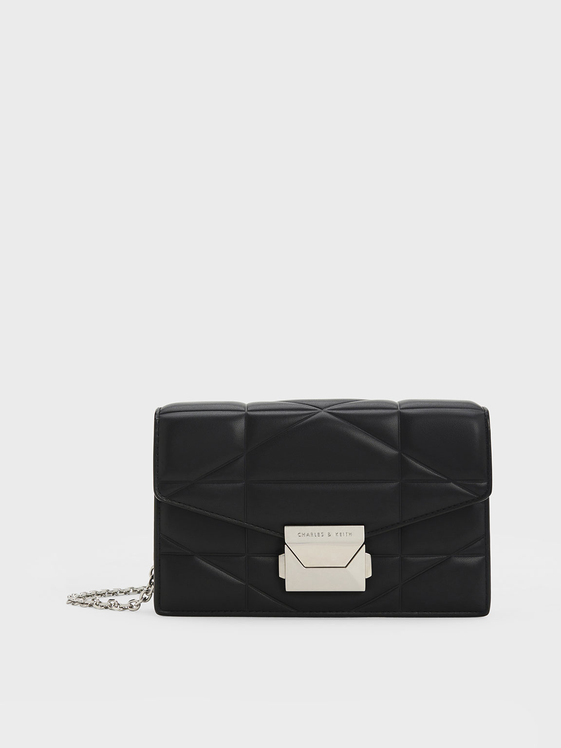 Noir Blanche Chevron Chain-strap Clutch - Charles & Keith In