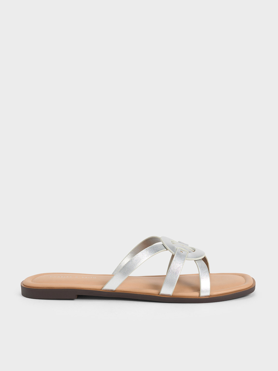 Silver Ring Detail Strappy Flats - CHARLES & KEITH IN