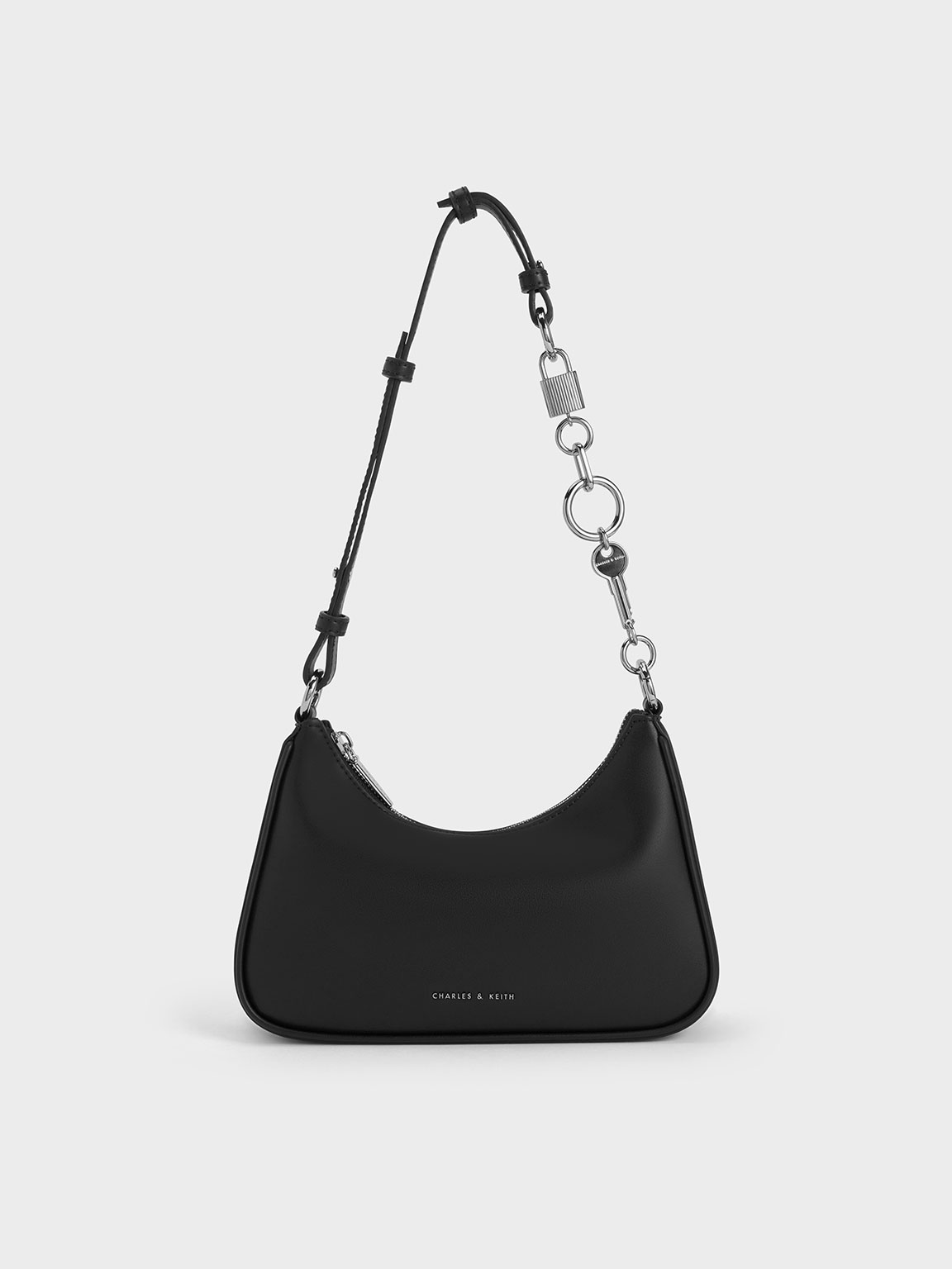 Noir Lock & Key Chain Handle Trapeze Bag - CHARLES & KEITH IN