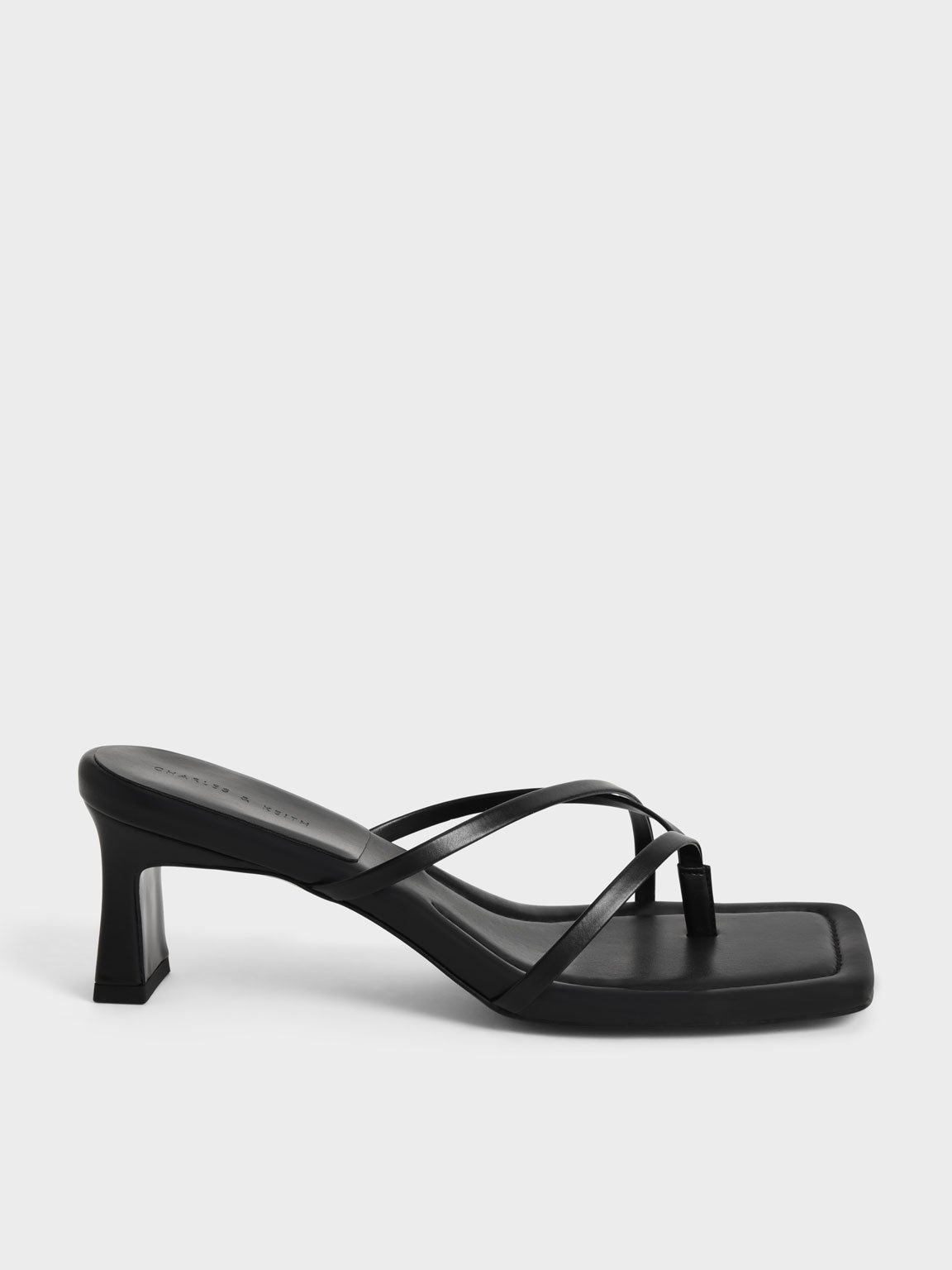 Black Strappy Heeled Thong Sandals - CHARLES & KEITH IN