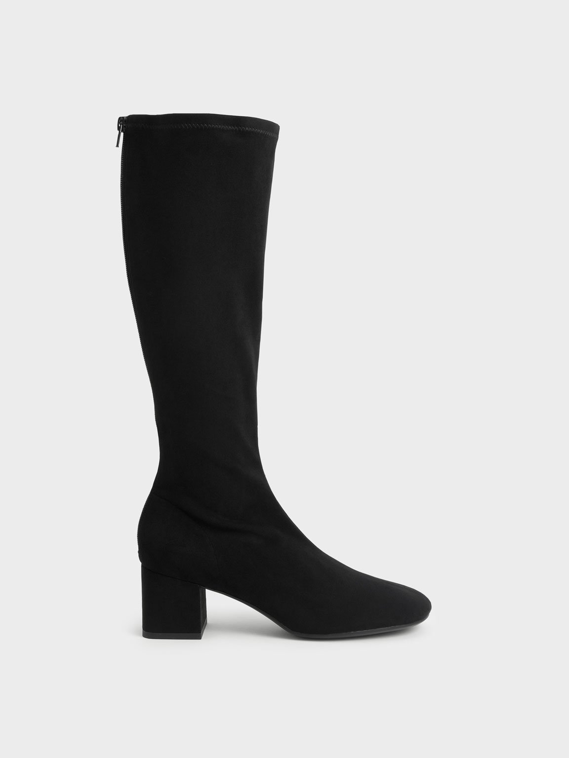 Black Textured Block Heel Knee Boots - CHARLES & KEITH IN