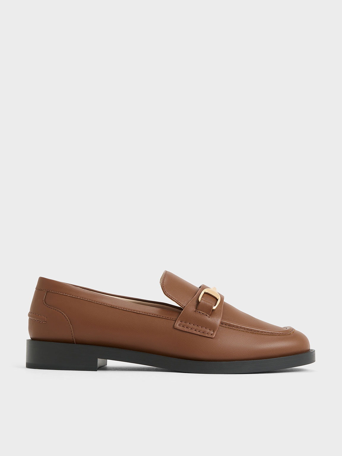 Cognac Leslie Metallic-Accent Loafers | CHARLES & KEITH