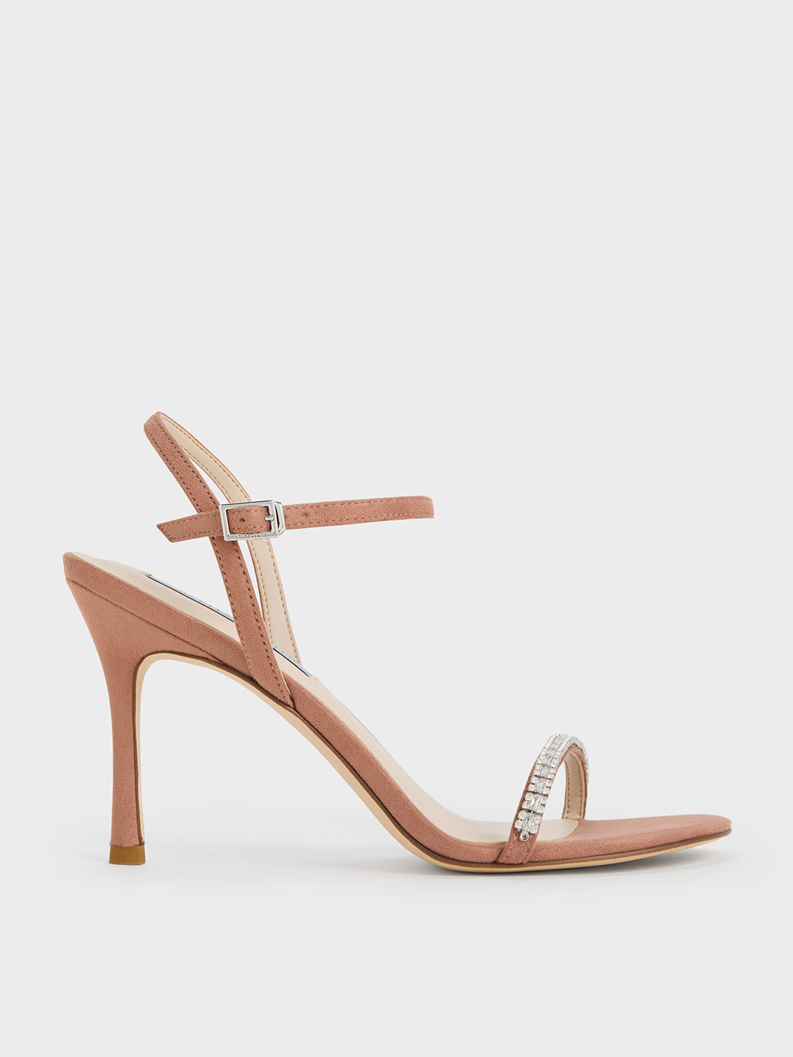 Nude Ambrosia Textured Gem-Embellished Ankle-Strap Pumps | CHARLES & KEITH