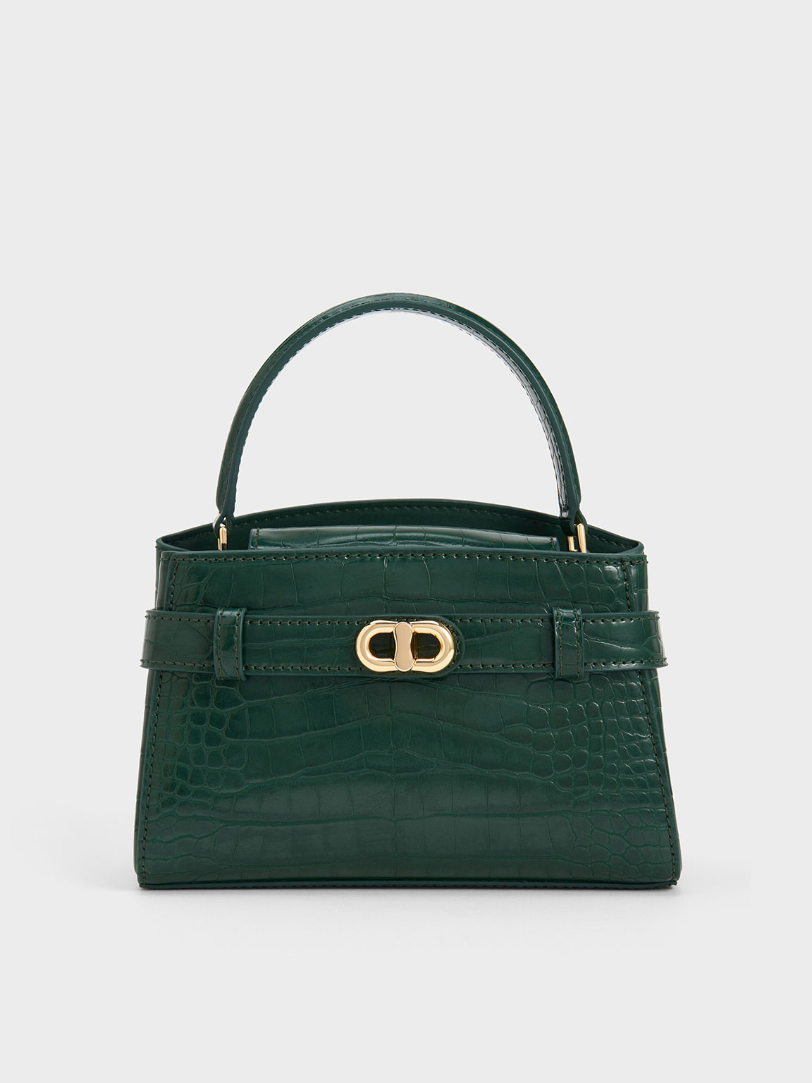 Dark Green Aubrielle Croc-Effect Top Handle Bag - CHARLES & KEITH IN